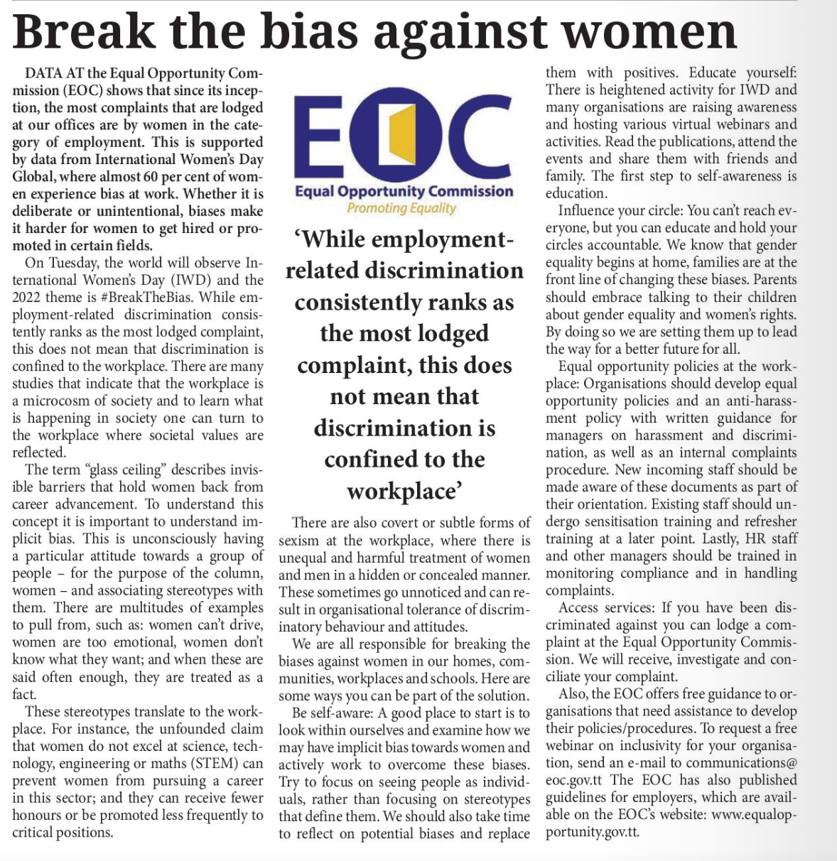 Break the bias against women